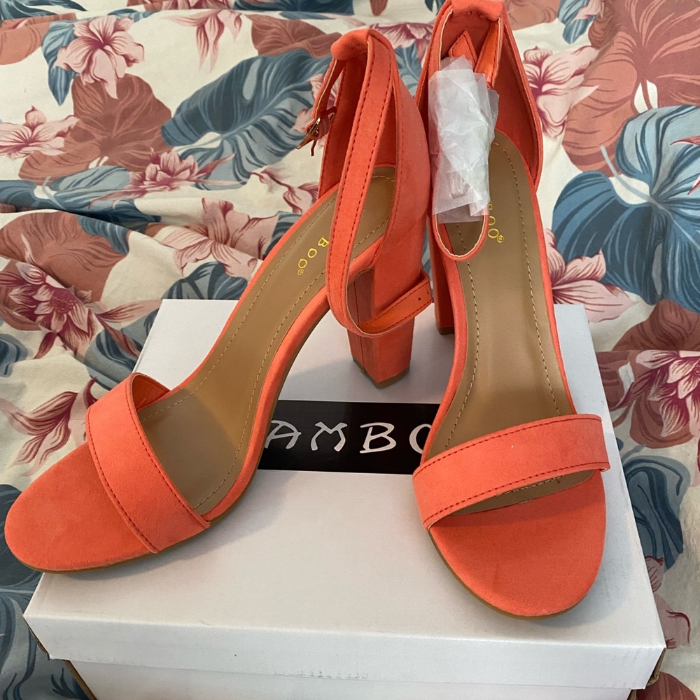 Bamboo coral heels with strap